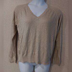 Hello Nite Elegant V-Neck Sweater in Tan Size L New